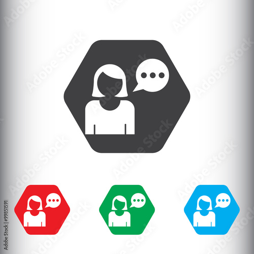 Woman with speech balloon icon