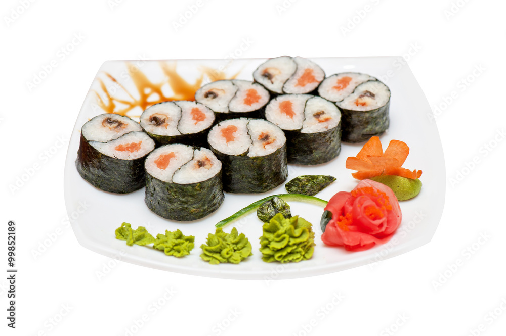 Roll with smoked eel and salmon 