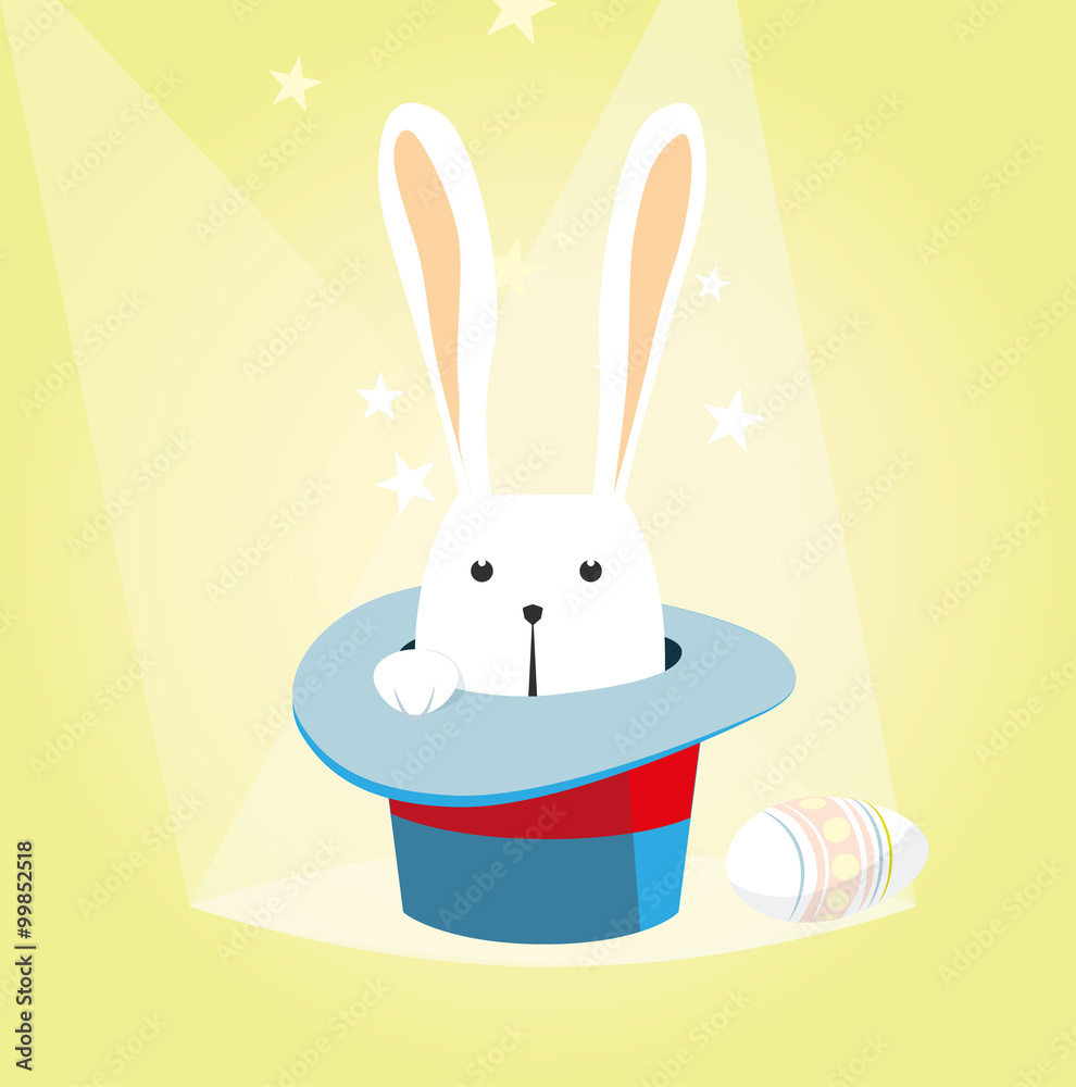 Hase aus dem Zylinder mit Osterei
