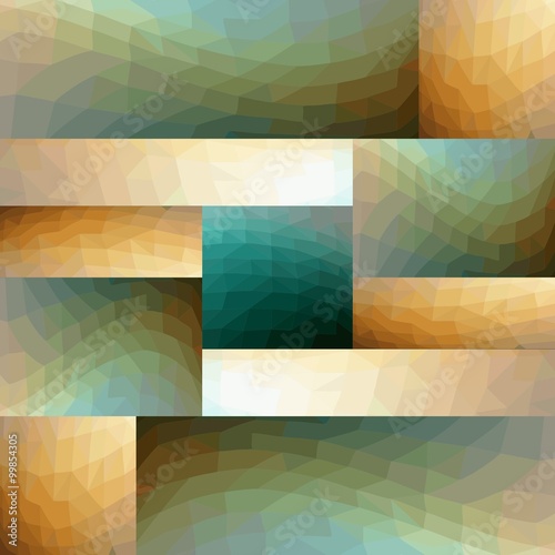 Modern abstract tile composed of mirror arranged rectangles with triangle and polygonal texture in yellow and dark green