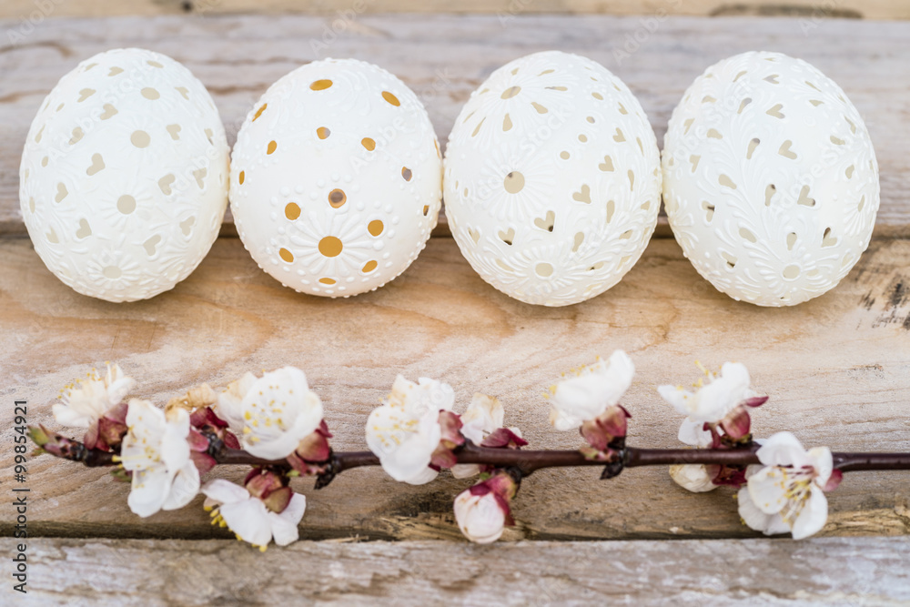 Beautiful unique Easter eggs on wooden background Beautiful unique Easter eggs on wooden background