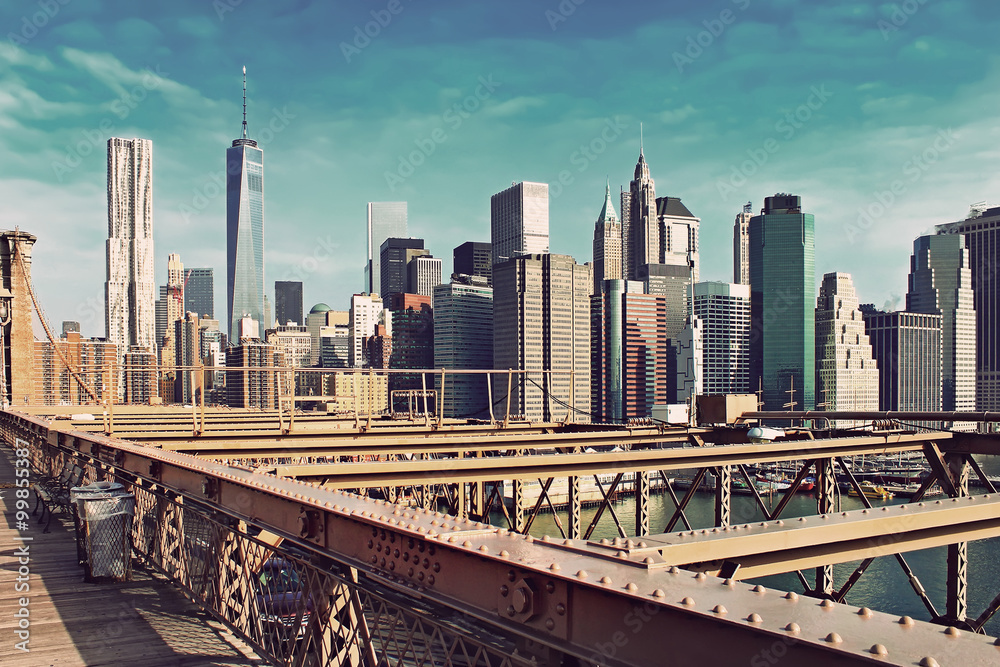Obraz premium Brooklyn Bridge i Manhattan, Nowy Jork