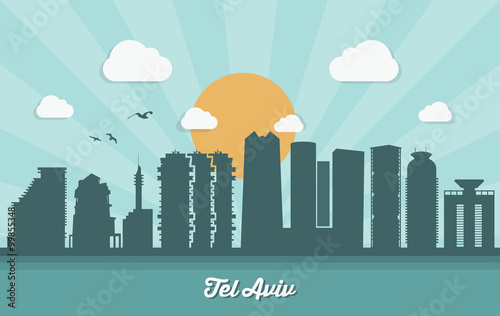 Tel Aviv, Israel skyline - flat design