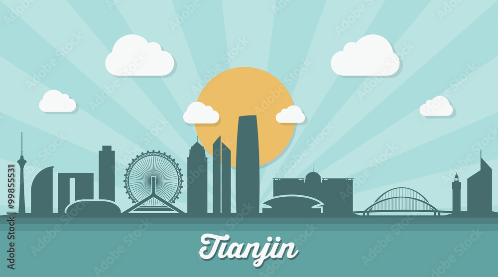 Tianjin skyline - flat design