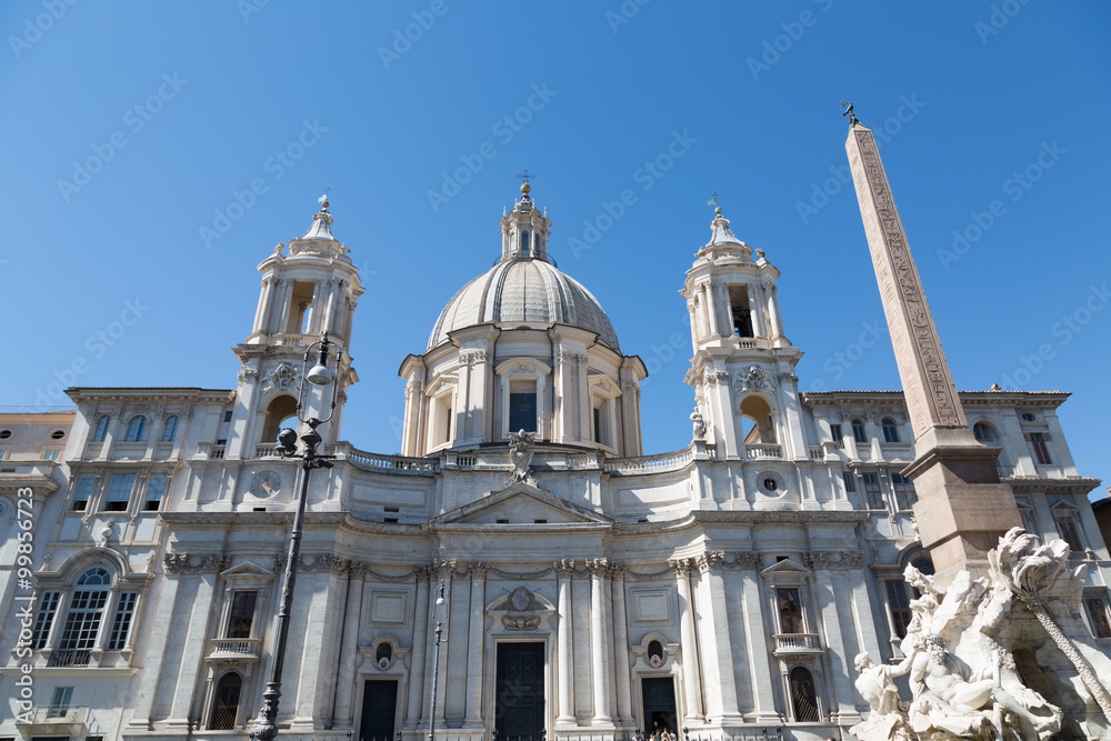 Santa Agnese Church and  the beautiful Bernini's Fountain of Four River in the center of Piazza Navona Square, Rome (17th century)