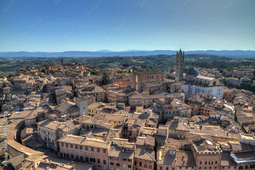 View over Siena from the Torre del Mangia on Piazza del Campo  HDR