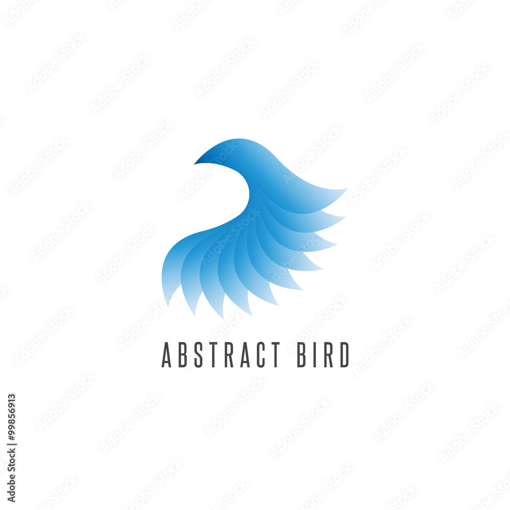 Fototapeta premium Bird logo gradient blue style, abstract winged idea delivery emblem, creative flying graphic design element