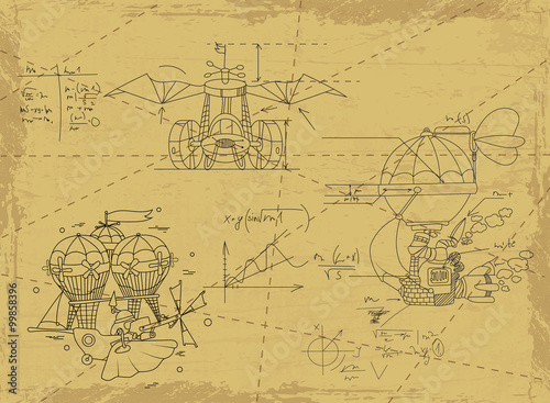 the drawing of three aircraft