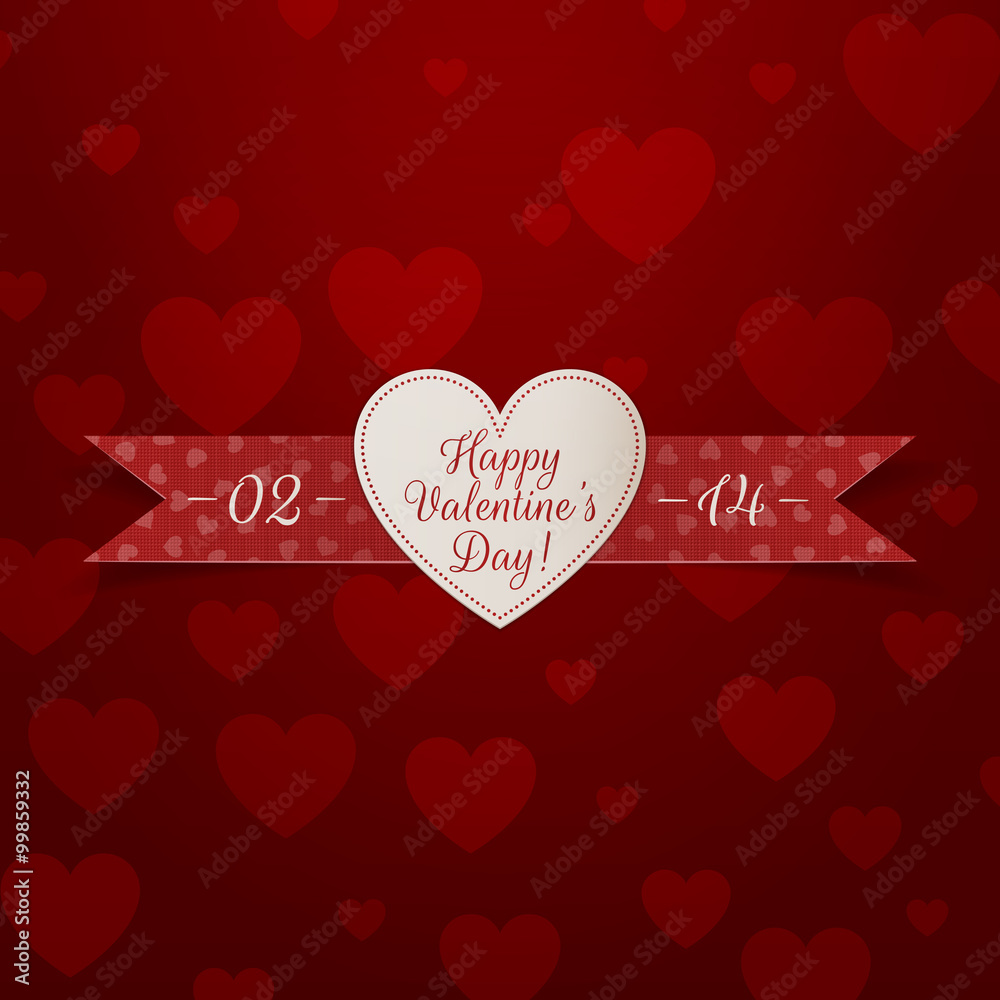 Realistic white Heart Valentines Day Emblem