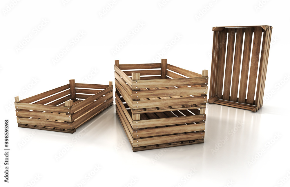 wooden crates isolated on white background. 3d render illustration wooden crates isolated on white background. 3d render illustration