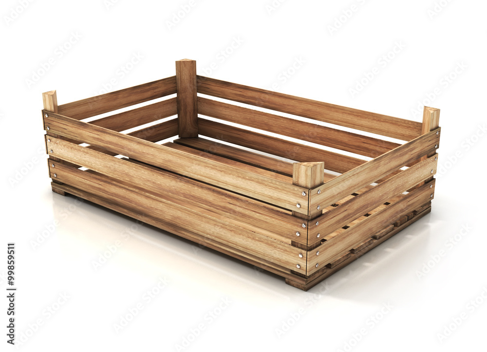 wooden crate. 3d illustration isolated on white