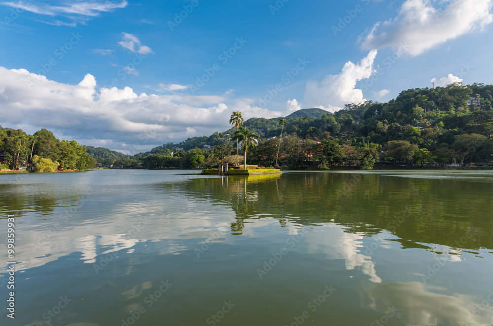 Artificial lake and island Kirimuhuda in Kandy