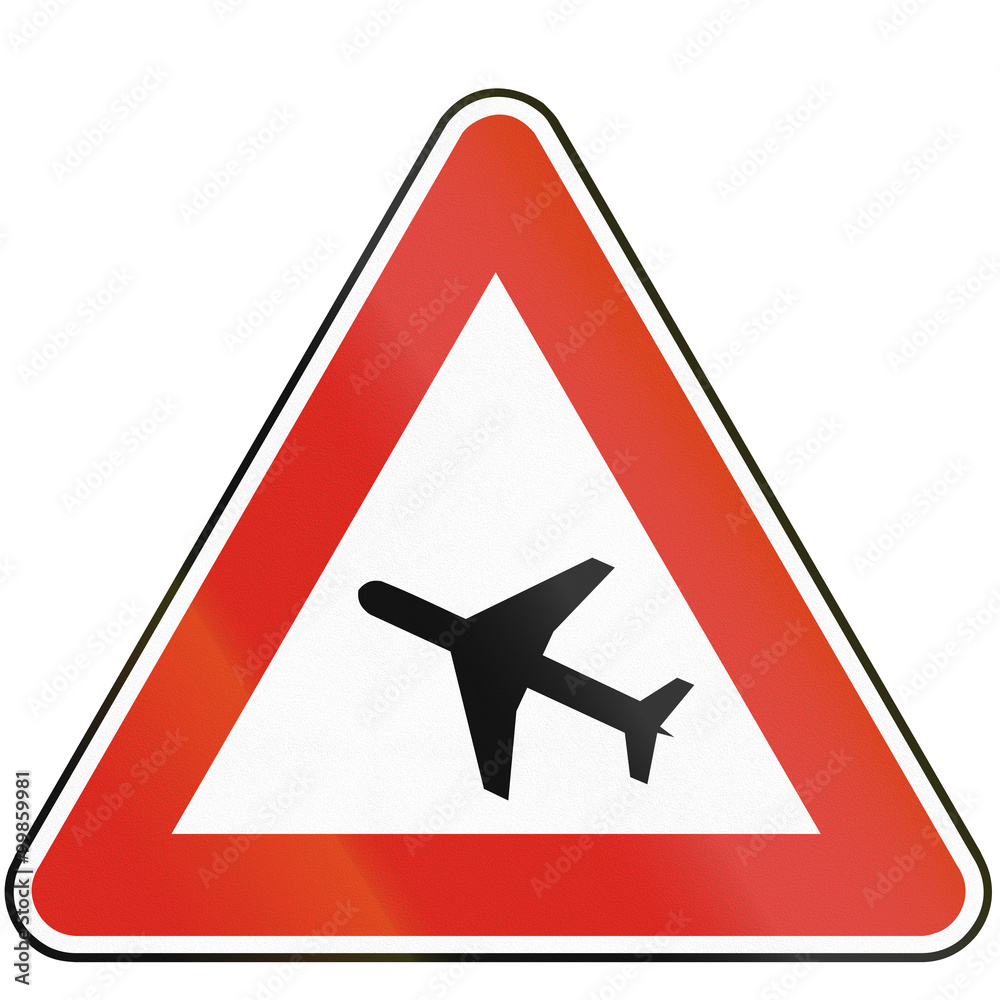 Obraz premium Road sign used in Slovakia - Low flying aircrafts