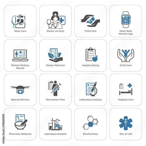 Medical and Health Care Icons Set. Flat Design.