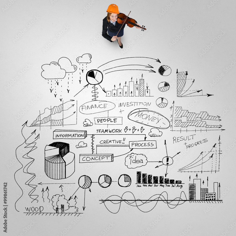 Naklejka premium Woman builder playing violin