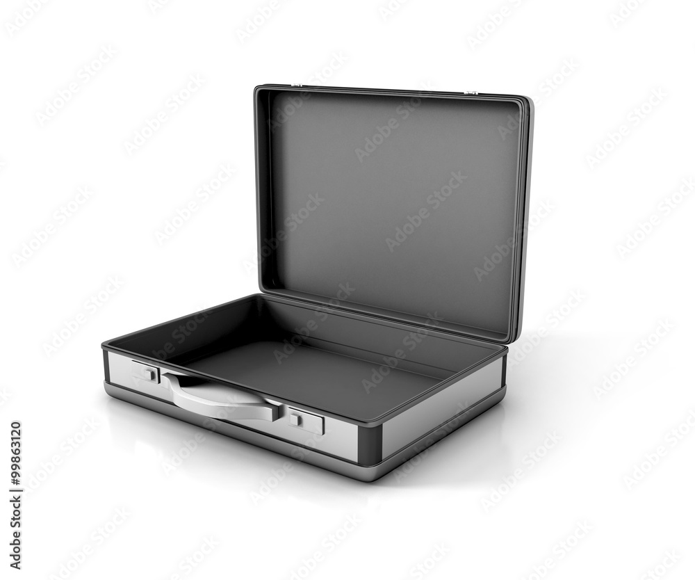open metallic suitcase briefcase isolated. 3d illustration open metallic suitcase briefcase isolated. 3d illustration