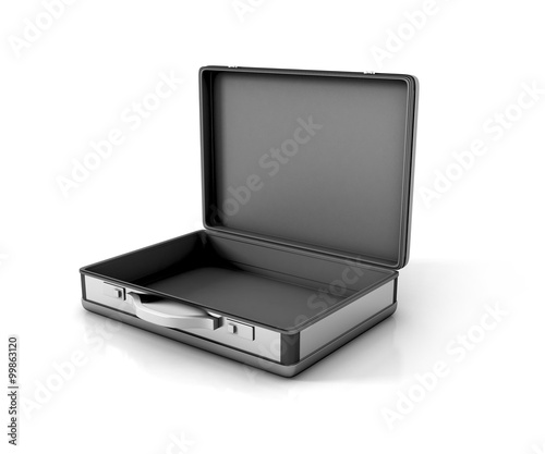 open metallic suitcase briefcase isolated. 3d illustration