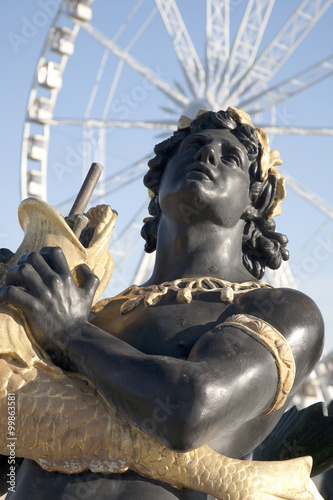 Figure in Fountain in Place de la Concorde Square in Paris, France