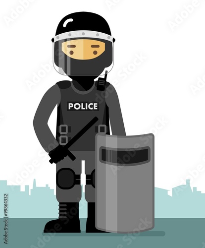Police riot officer in uniform