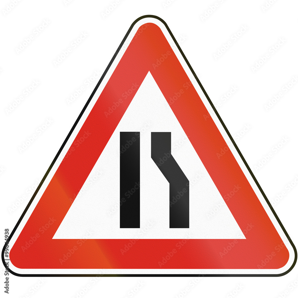 Road sign used in Slovakia - Road narrows from right Road sign used in Slovakia - Road narrows from right