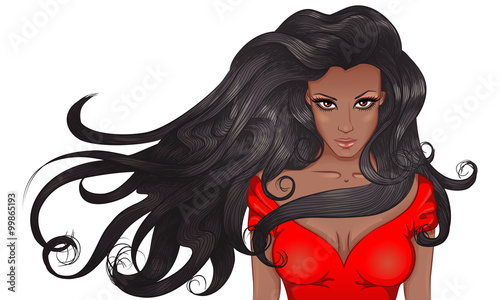 Portrait of a young long hair african woman
