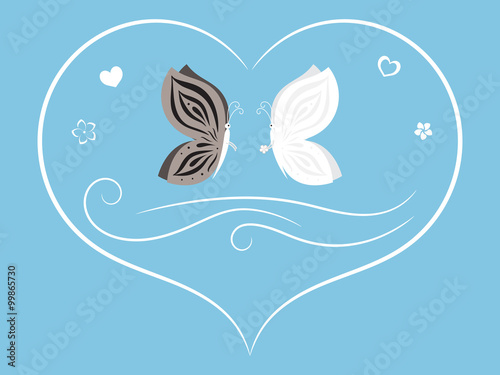 Vignette card with butterflies in the heart