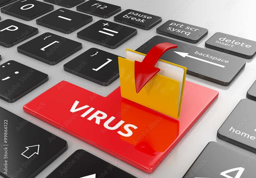 Fototapeta premium 3d render of download Virus folder on the computer keyboard.
