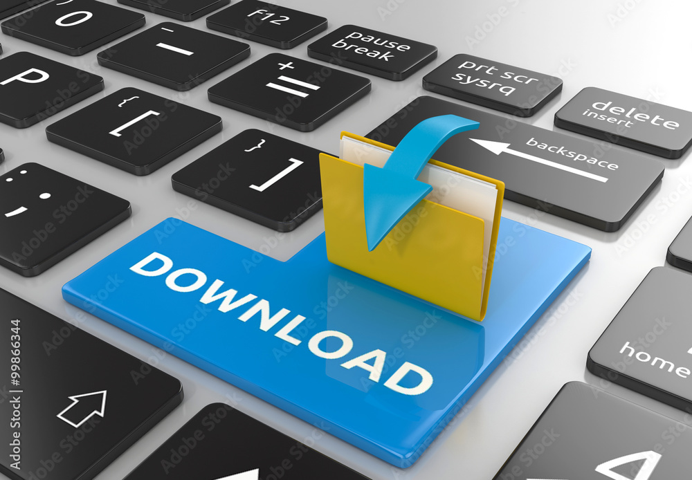 Fototapeta premium 3d render of download folder on the computer keyboard.
