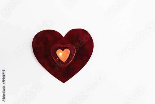 heart red candle on velvet isolated on white background  valenti