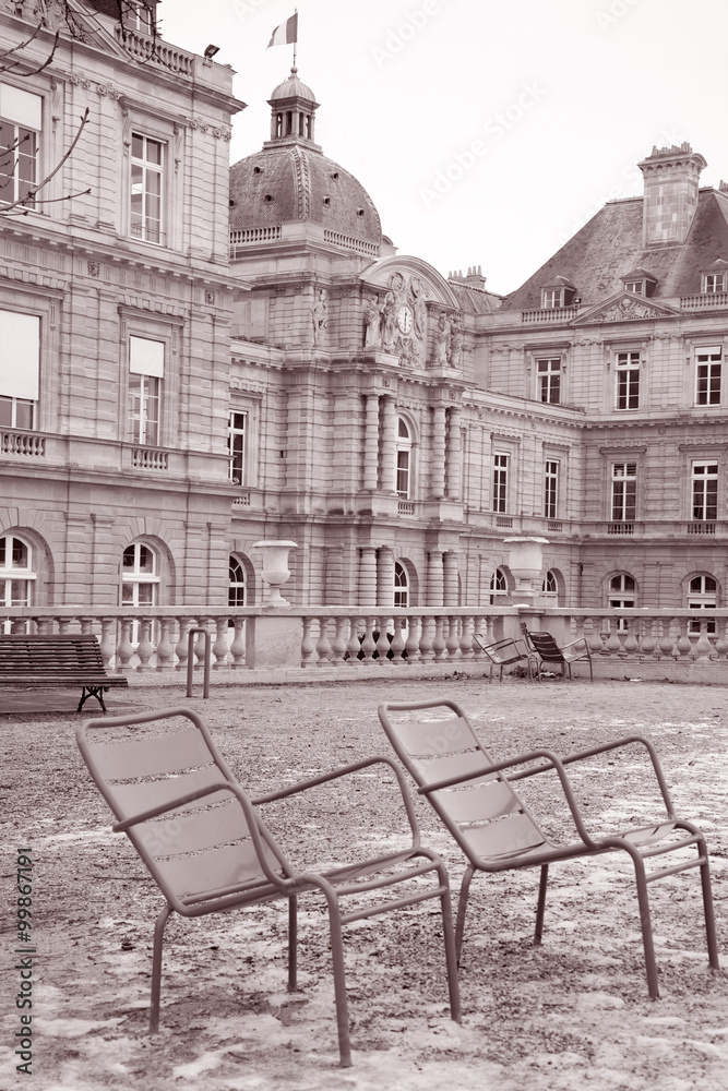 Luxembourg Palace in Sepia Tone in Paris, France