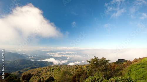 Thailand highest mountain peak of Doi Inthanon in Chiang Mai panoramic view
