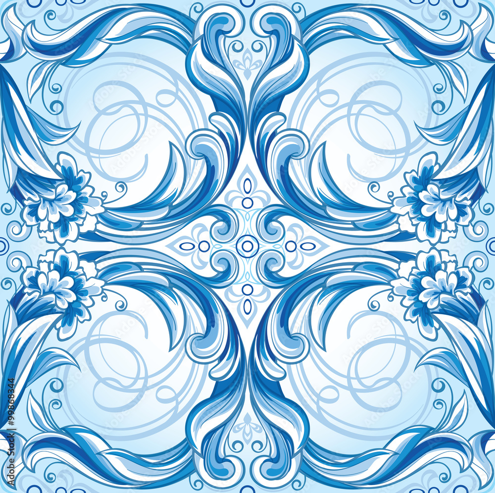 Vector seamless blue floral pattern Vector seamless blue floral pattern