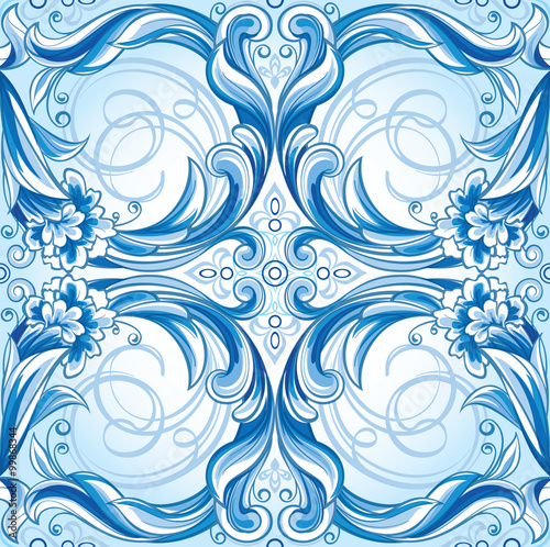 Vector seamless blue floral pattern