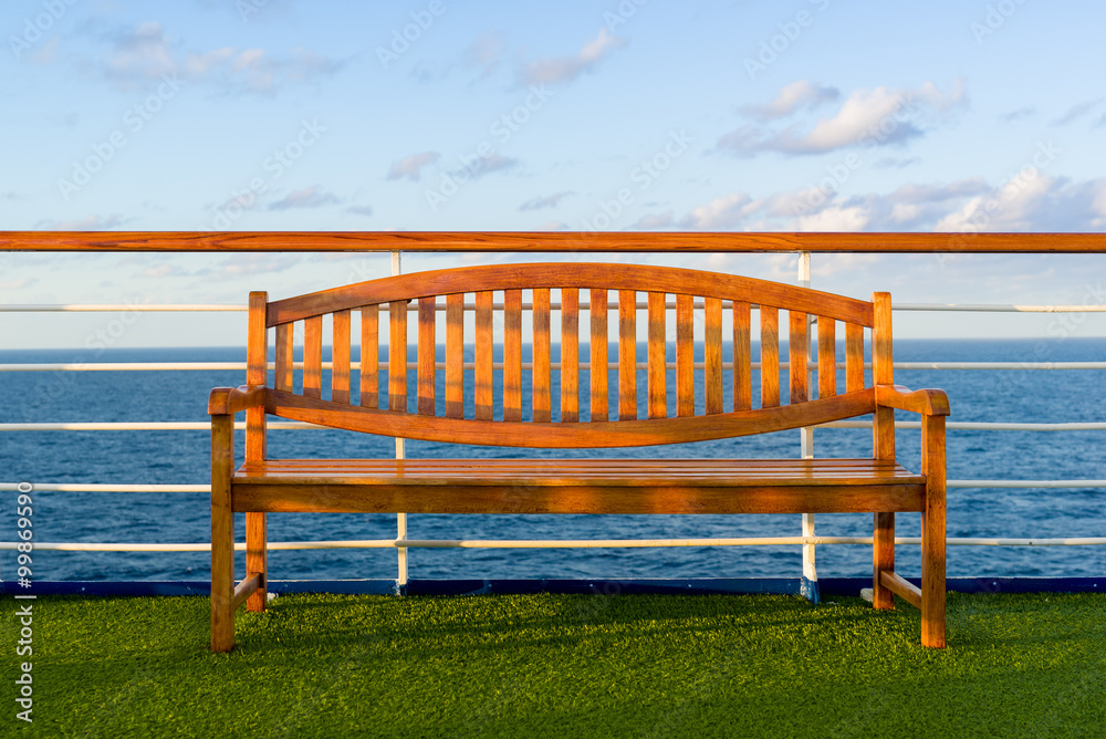 Wooden Bench on the Deck of a Cruise Ship