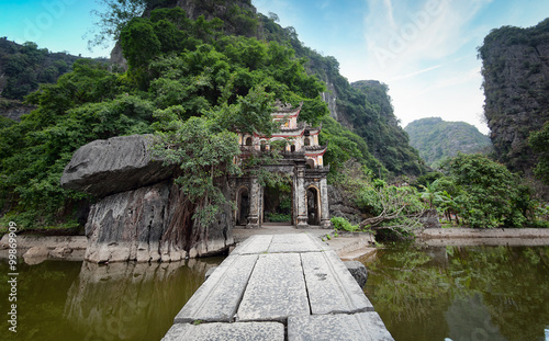 Panorama of Bich Dong Temple in Ninh Binh Vietnam photo