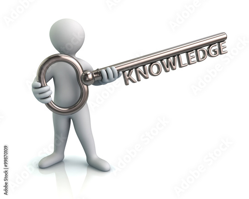 Man and silver key with word knowledge