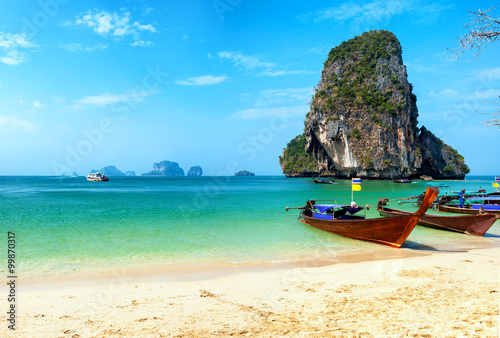 Tropical beach of Thailand coast travel background