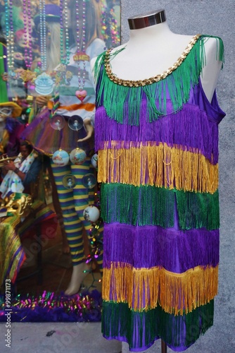 Yellow, green and purple Mardi Gras decorations in New Orleans, Louisiana © eqroy
