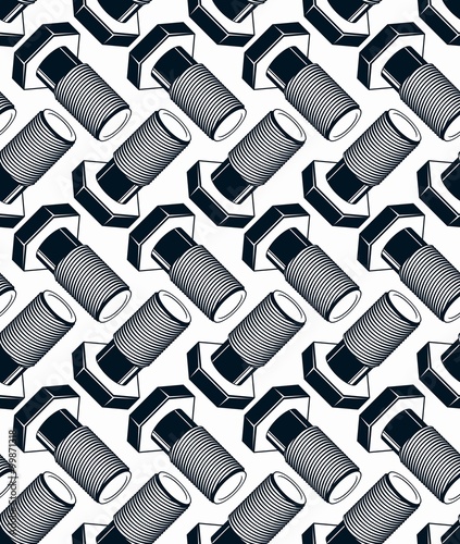 Repair idea vector seamless pattern, highly detailed 3d bolts 