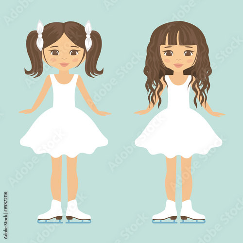 girl figure skating with curly hair and tails