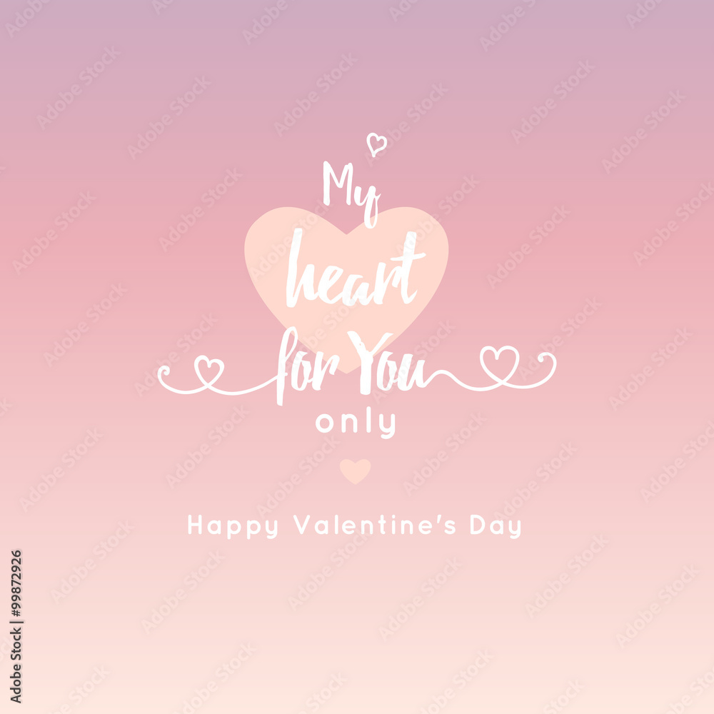 my heart for you only . mesage . pink hert and ribbon isolated on pink gradient background. Valentine's day greeting card, vector