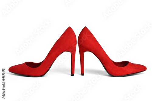 Pair of red suede high heels