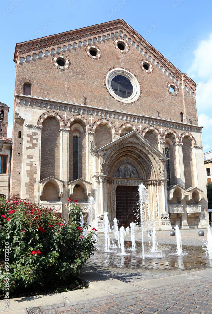 ancient Saint Lawrence Church in Vicenza Italy with fountain