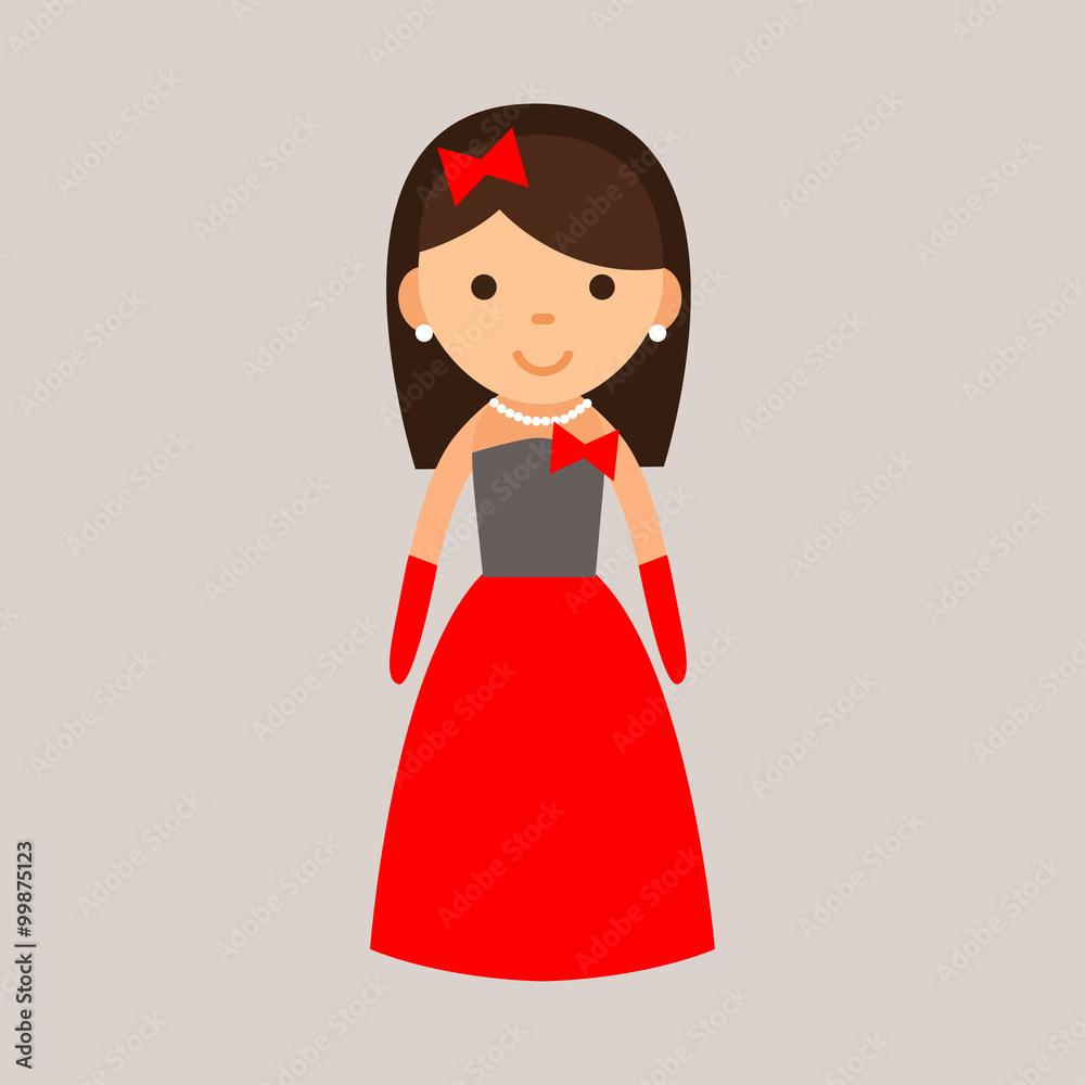 cartoon girl in a red dress with bow cartoon girl in a red dress with bow