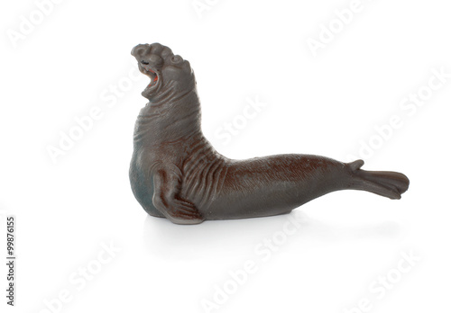 toy sea elephant. plastic toy elephant seal isolated on white background