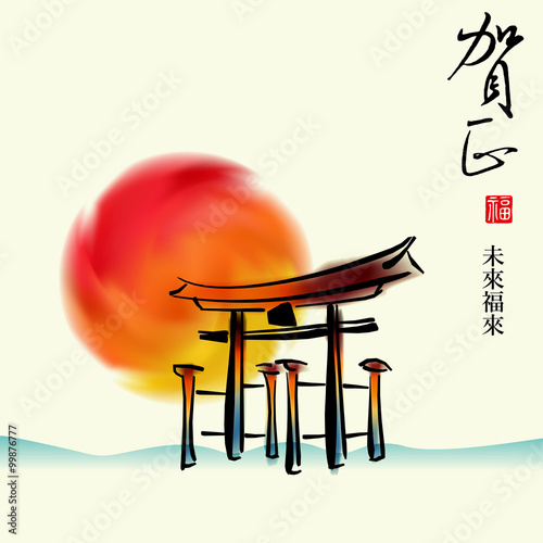 New Year theme creative greeting cards, posters, Japan door