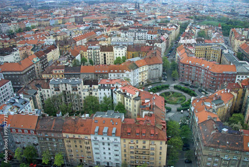 PRAGUE, CZECH REPUBLIC - APRIL 28, 2013: View of Zizcov and Vinohrady districts from Zizkov Telecommunication Tower in Prague, Czech Republic © shiler_a