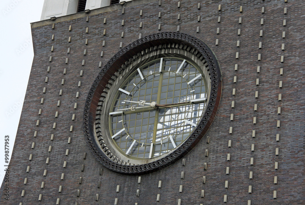 Fototapeta premium PRAGUE, CZECH REPUBLIC - APRIL 28, 2013: Clock of the Roman catholic Church of the Most Sacred Heart of Our Lord in Prague, Czech Republic