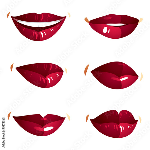 Set of vector sexy female red lips expressing different emotions