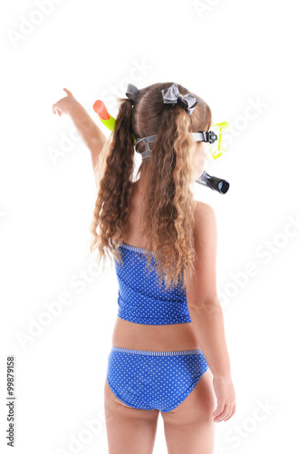 Happy little girl in blue s...